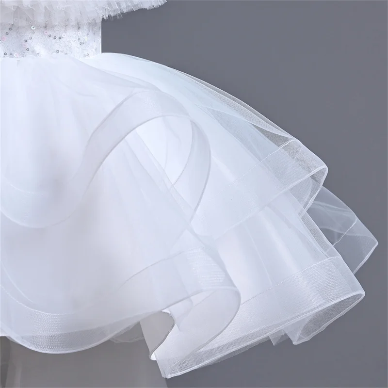 2024 7-8 years kids clothing one-piece sequined little girls puffy birthday princess ball gown tulle baby girls party dress