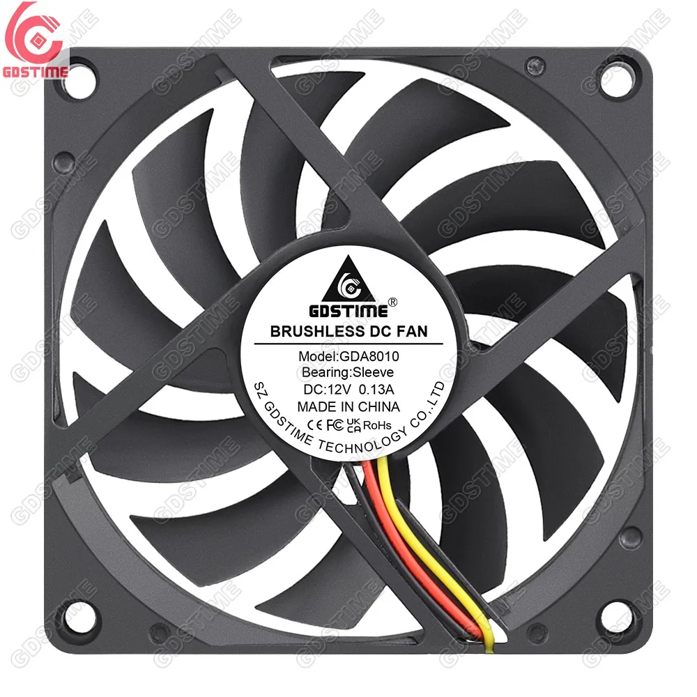 Gdstime GDA8010 80x80x10mm 80mm 3 PINS FG Sleeve Bearing DC 12V Brushless Axial Cooler Fan