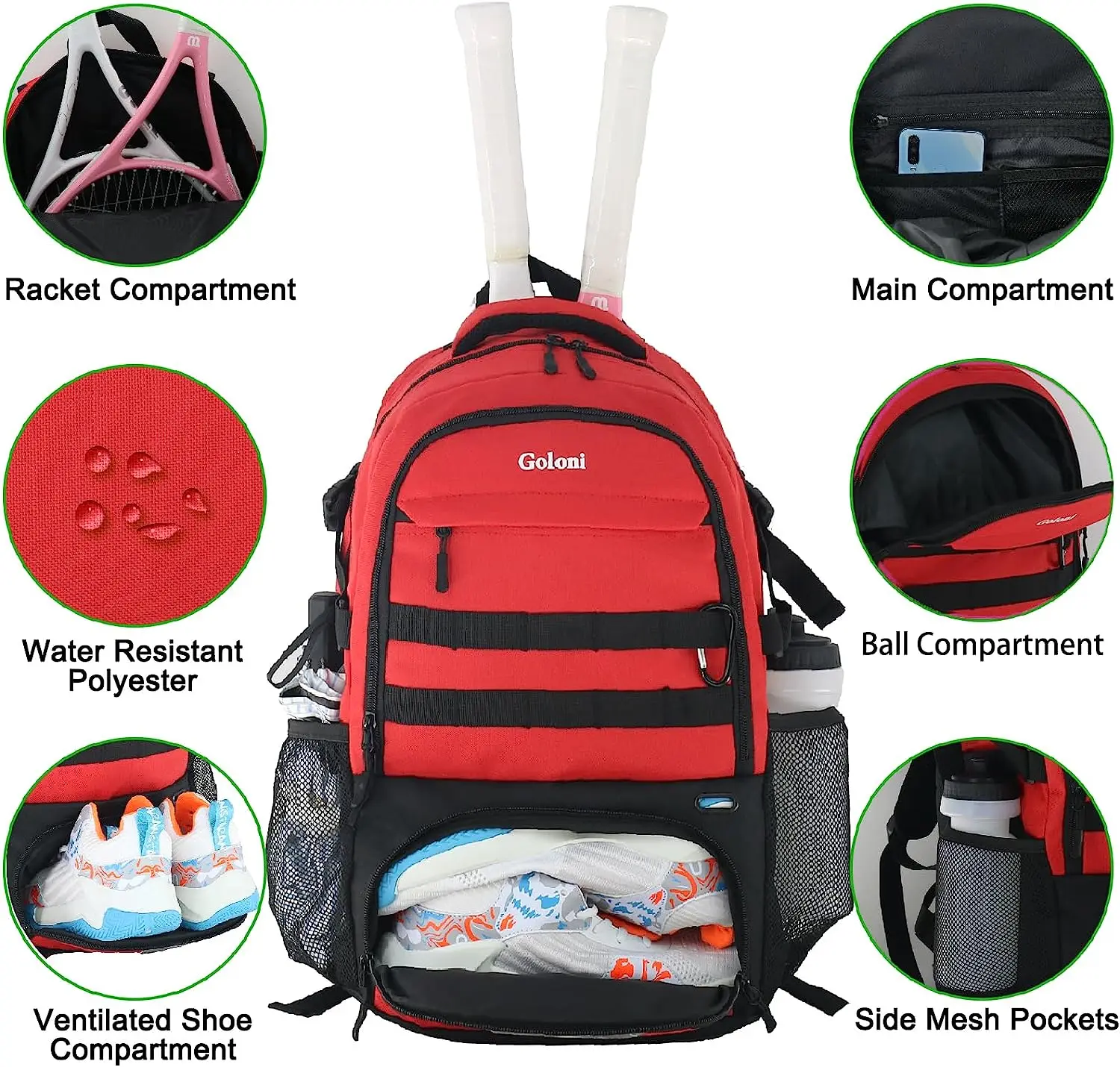 Large Tennis Bag Backpack Men Women to Hold 2 Rackets with Separate Shoe Space for Tennis Pickleball Squas