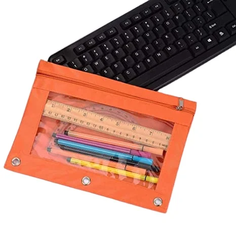 Pencil Pouch 3 Ring, Zipper Pencil Pouches Case Binder Cosmetic Bag Black 2 Pack