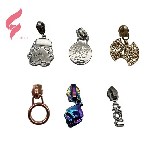 LiHui wholesale high-quality costom logo tags brand zippers accessories hardware zipper pulls for clothing or bag