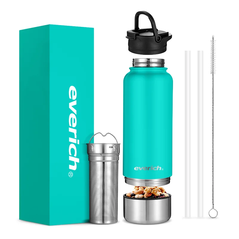 Custom 2 in 1 Eco Friendly Insulated Wide Mouth Stainless Steel Powder Coated Water Bottles With tea Infuser Water bottle
