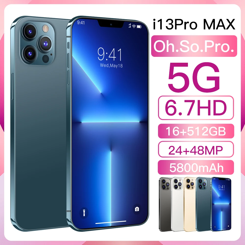 indonesia 5800mAh 5G LTE 6.7 inch smart U Notch display smartphone front 24mp Rear 48MP mobile phone 16GB 512GB for testing