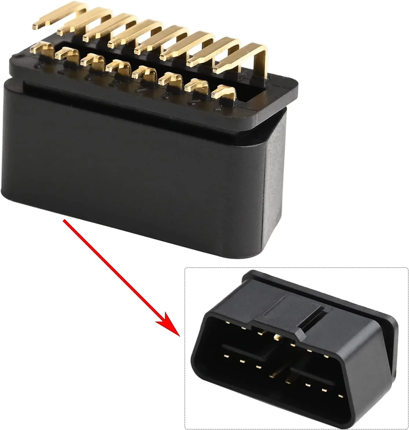 Gold-Plated 90-Degree OBD2 16 Pin Male Connector 12V J1962M OBD Plug Shell