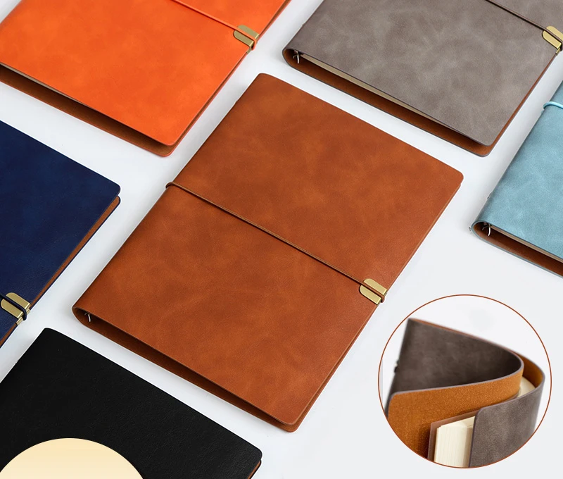 LABON B5 Leather Cover Custom Logo Creative Business Elastic Rope Loose-leaf Paper Notebook