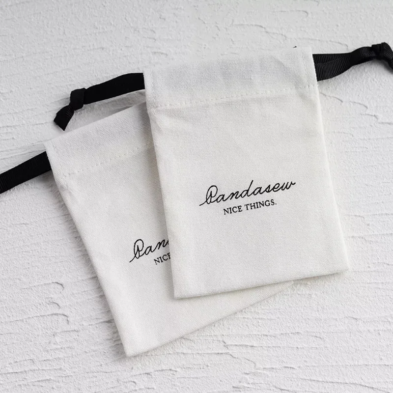 Promotional Natural Small Cotton Gift Canvas Fabric Muslin Drawstring Bag Cotton Double String Linen Jewelry Drawstring Bag