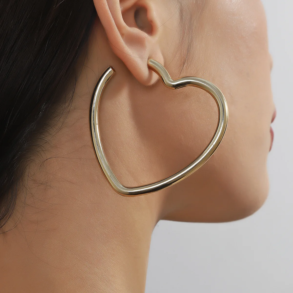 Simple 18k Gold Plated Star Hoop Earrings Jewelry Women 925 Sterling Silver Needle Large Heart Shaped Pendant Statement Earring