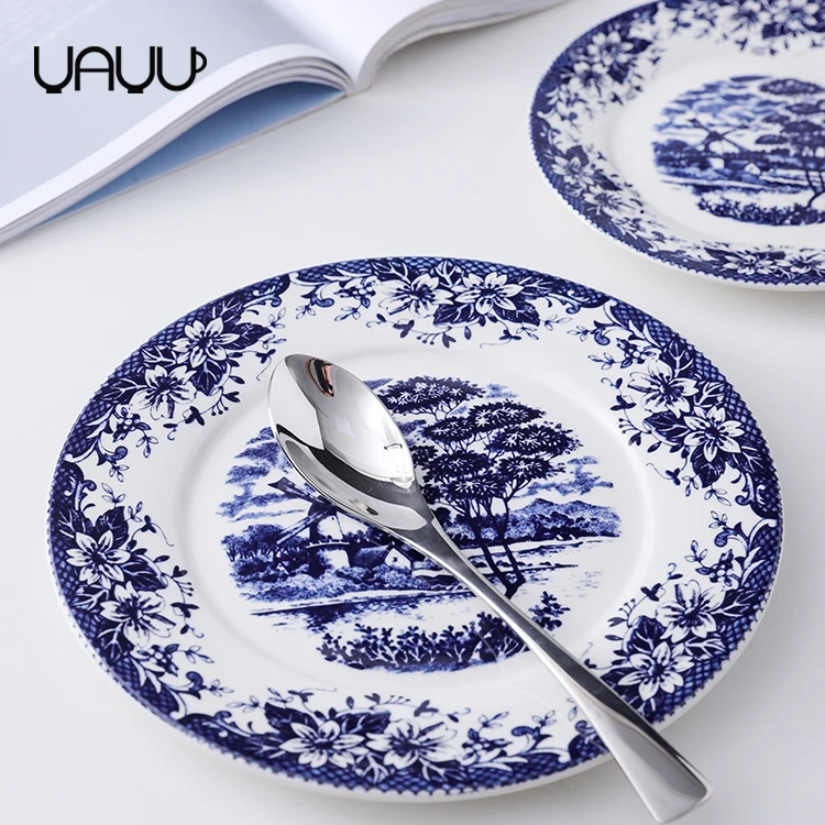 China Suppliers Customized Restaurant Home Serving Dish Turkish Arabian Decal Plate Porcelain Plate Set