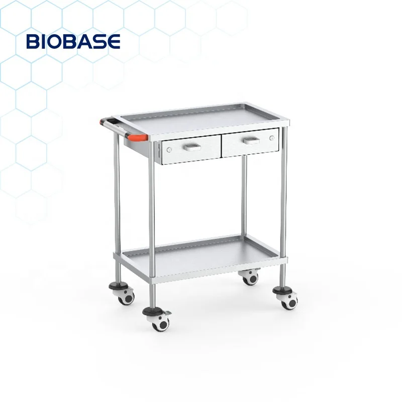 BIOBASE Treatment Trolley 304 Stainless Steel Hospital Trolley Treatment Cart Instrument Trolley with 2 Drawers
