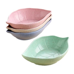 Eco Biodegradable Kitchen Canteen Wheat Straw Soy Leaf Shaped Sauce Salted Seasoning Dish Plates