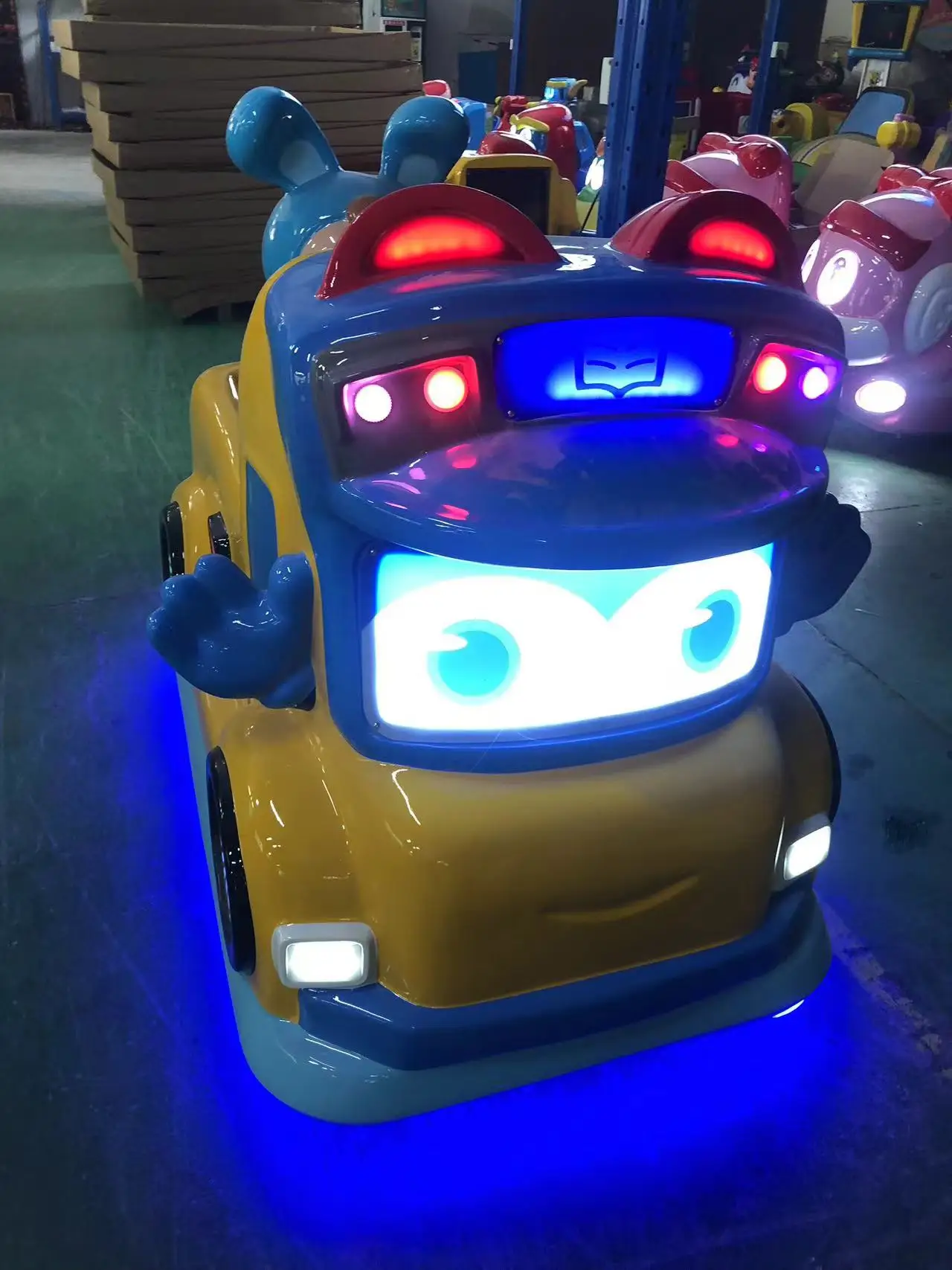 Amusement Park shopping mall fibreglass kids robot bus machine police car Coin Operated kiddie rides coin mechanism