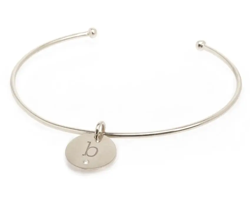 Stainless Steel Gold Open Bangle Gold Thin Round Wire Cuff Bracelet With Engraved Disc Diamond Circle Charm