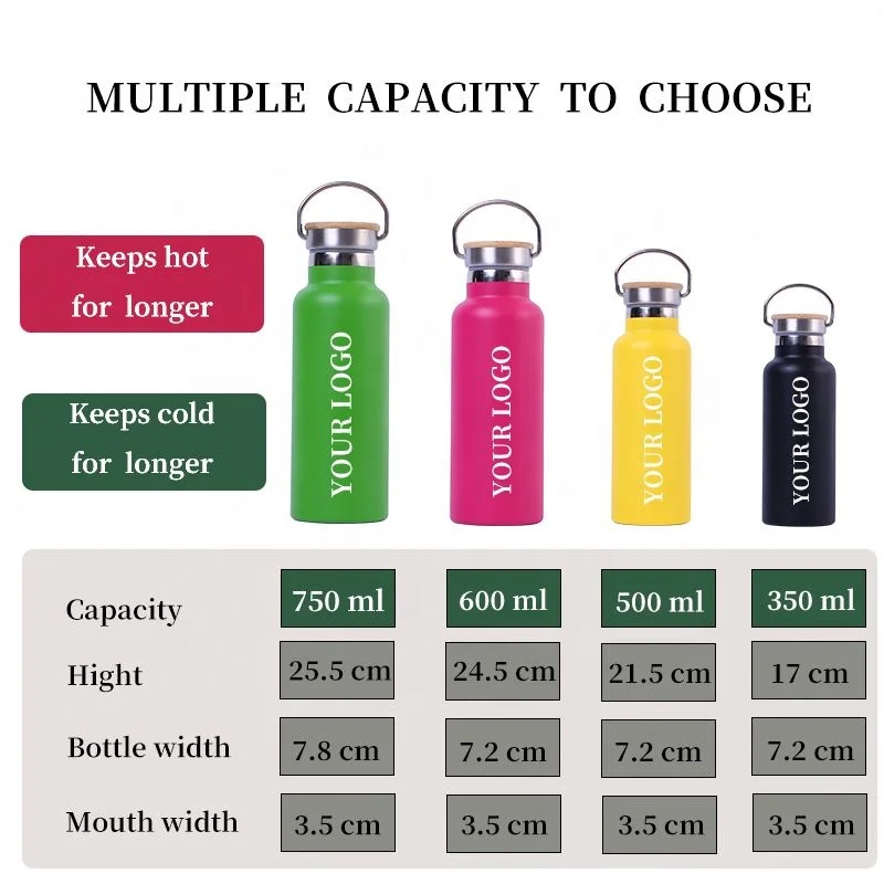 350/500/750/1000ml Thermos Bottle Vacuum Aqua Flask Insulated Standard Mouth Stainless Steel Metal Termos Water Bottle with Lid