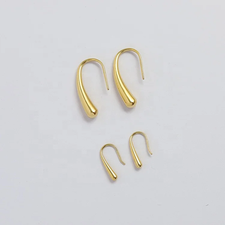 Wholesale Custom High Polished Non Tarnish Free Waterproof Minimalist Jewelry 18K Gold Plated Stainless Steel Hook Earrings
