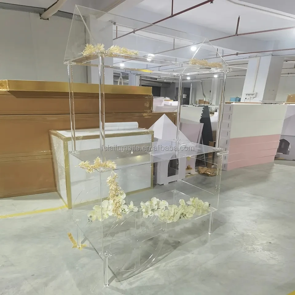 Unique design clear acrylic transparent dessert candy bar cart collapsible rack wedding candy carts for parties prop