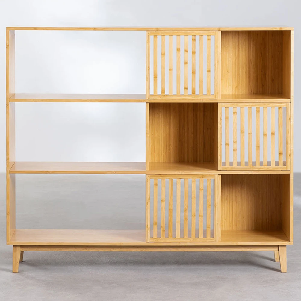 3-tier bamboo home storage cabinet bed side bathroom storage cabinet kitchen wooden cupboard with louvered doors