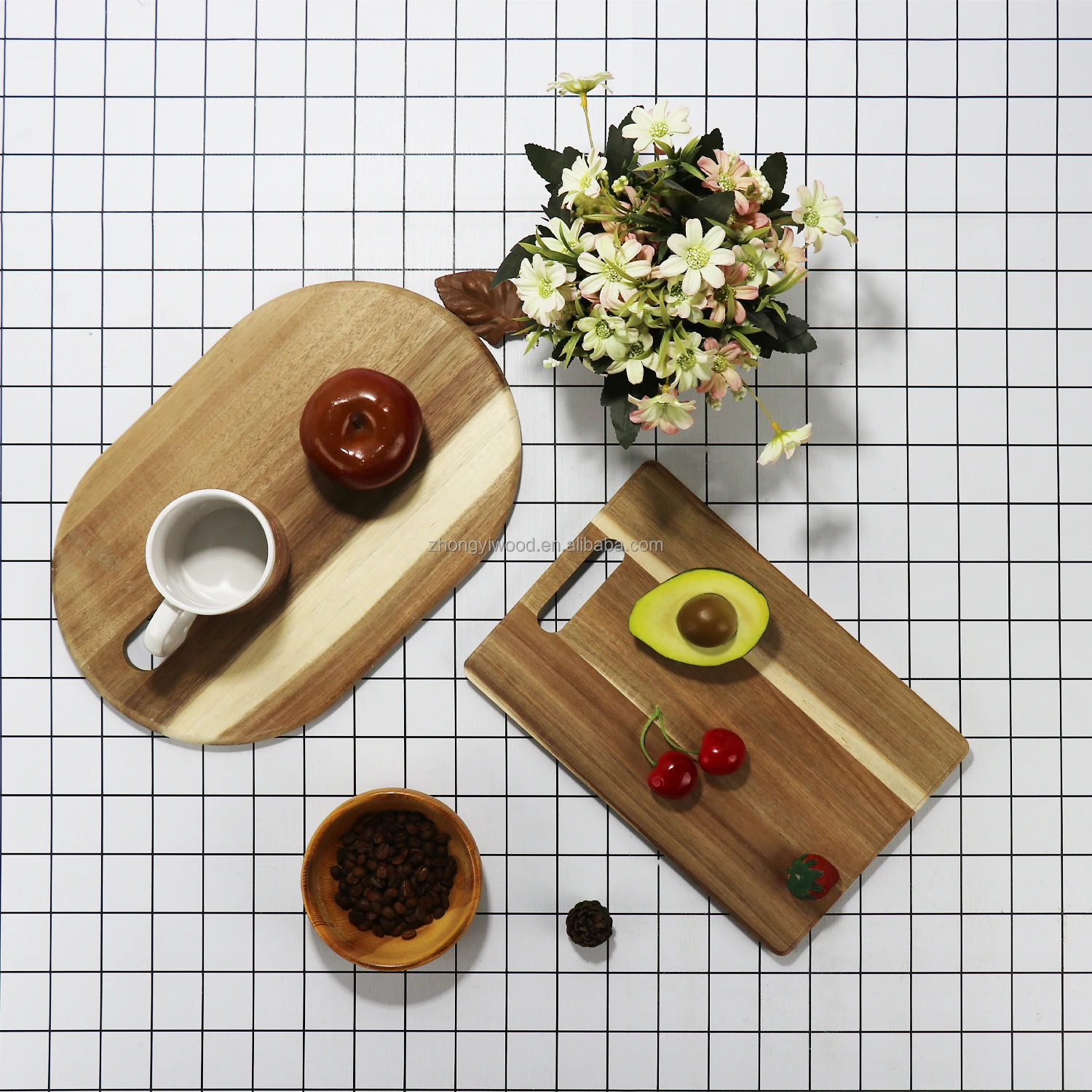 wholesale custom rectangle wooden tea tray acacia wood coffee serving tray wooden fruit baskets stackable bamboo storage box