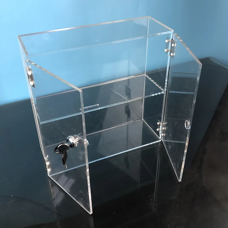 2 doors open wholesale counter top display case clear acrylic display box with lock