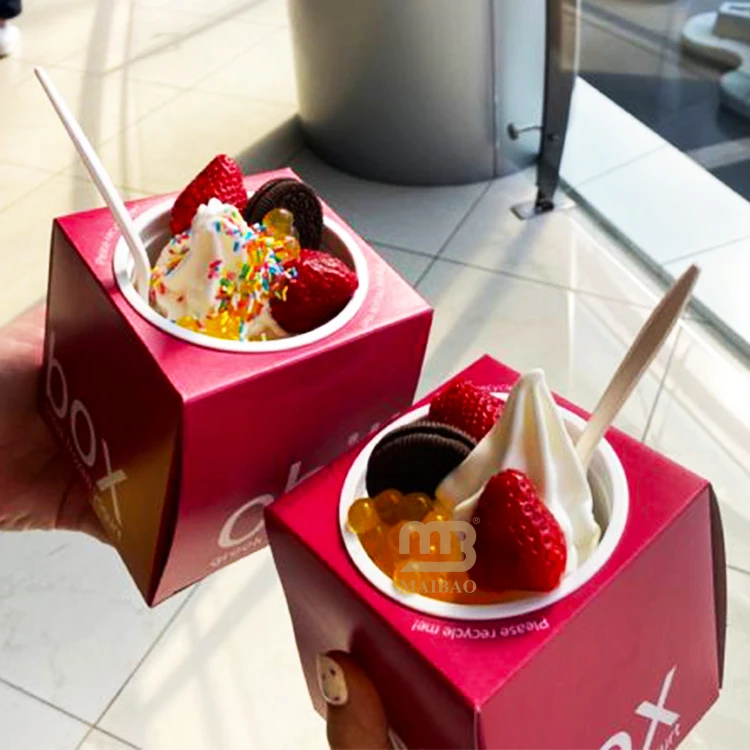 Custom printed frozen yogurt packaging cup disposable frozen food box packaging fruits yogurt cup milk ice cream take away box