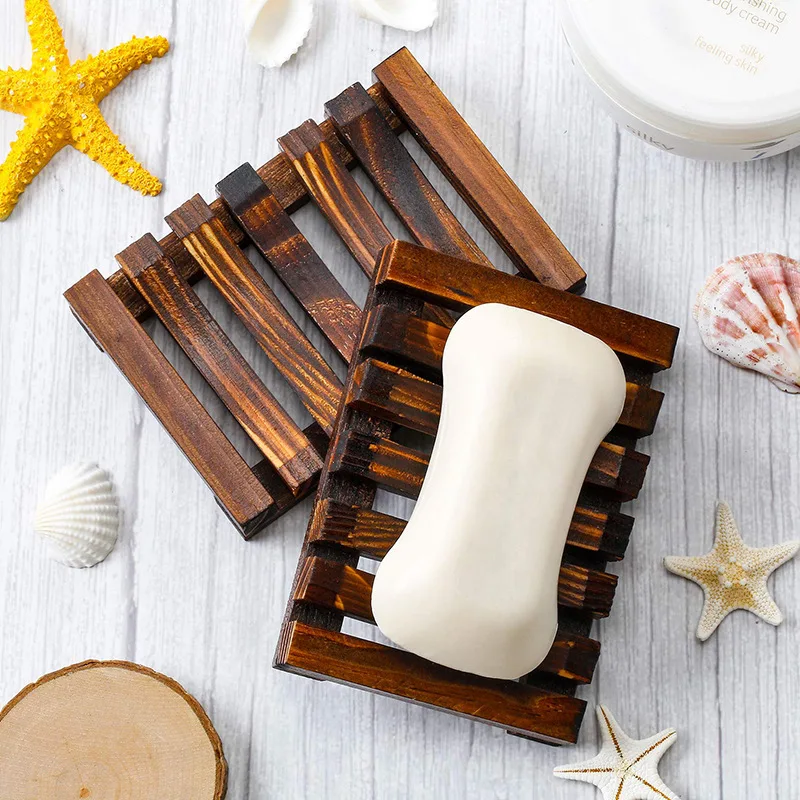 Natural Wood Bathroom Shower Soap Holder Dish Rack Storage Support Plate