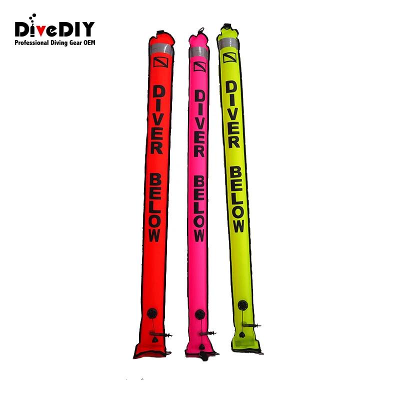 120*15cm Surface Marker Buoy (SMB) Luminous Diver Below Scuba Diving Equipment Open Bottom Set with Name Tag