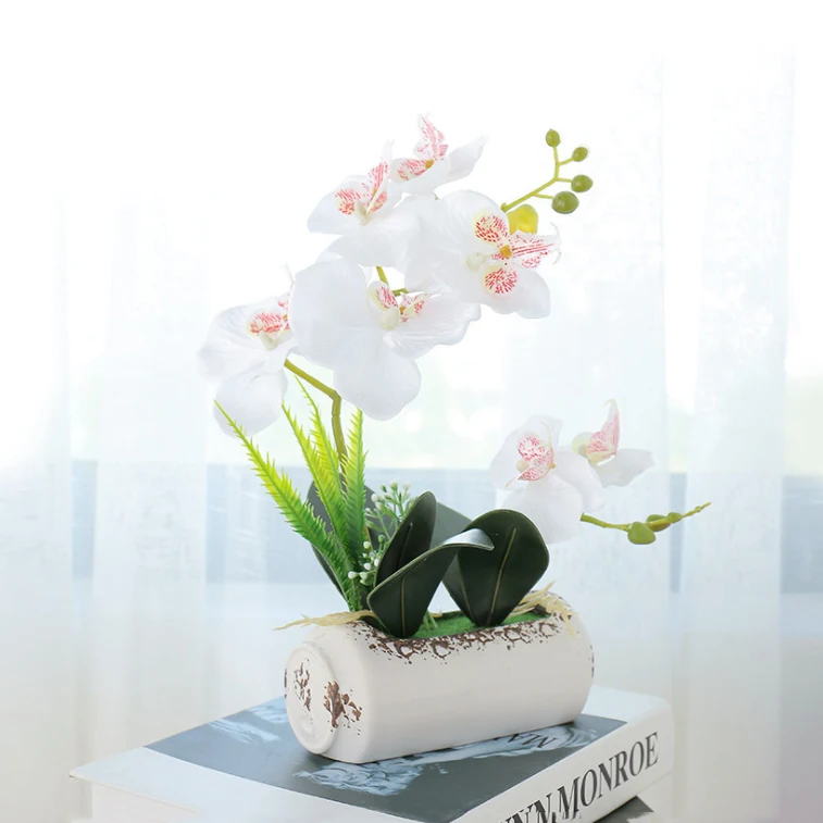 Stem Silk Flower Decoration White Orchid Bonsai artificial lavender bonsai artificial succulent small plants with pot