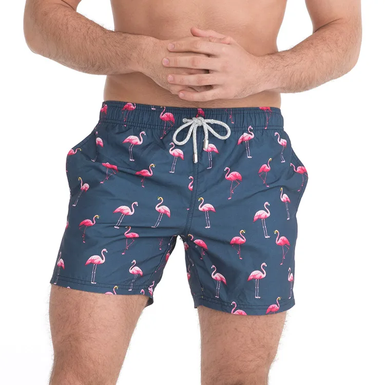 Custom quick dry breathable mens flamingo printed swimwear board beach short trunks
