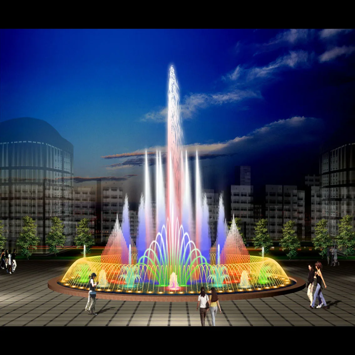 Good-looking lake dancing water fountain