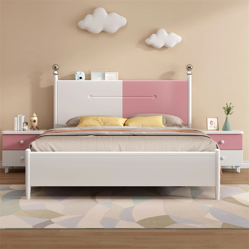 Modern Kids Bedroom Furniture King Size Button Tufted Tall Headboard Upholstered White Leather Side Lift Children Storage Bed