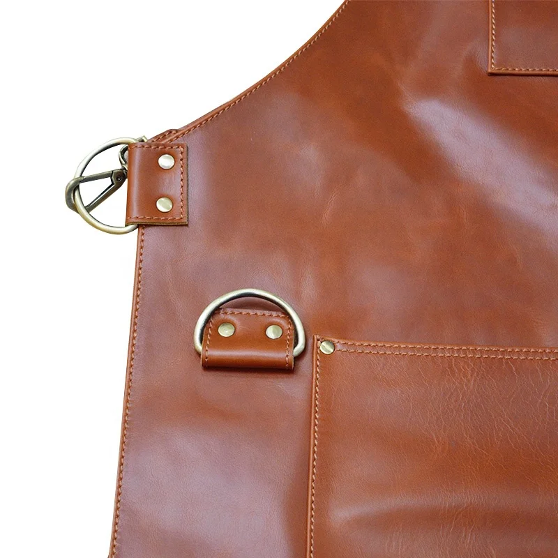 Vintage Luxury Disposable Chef Apron Custom Print Kitchen Cooking Butcher Brown Bbq Genuine Leather Aprons for Men