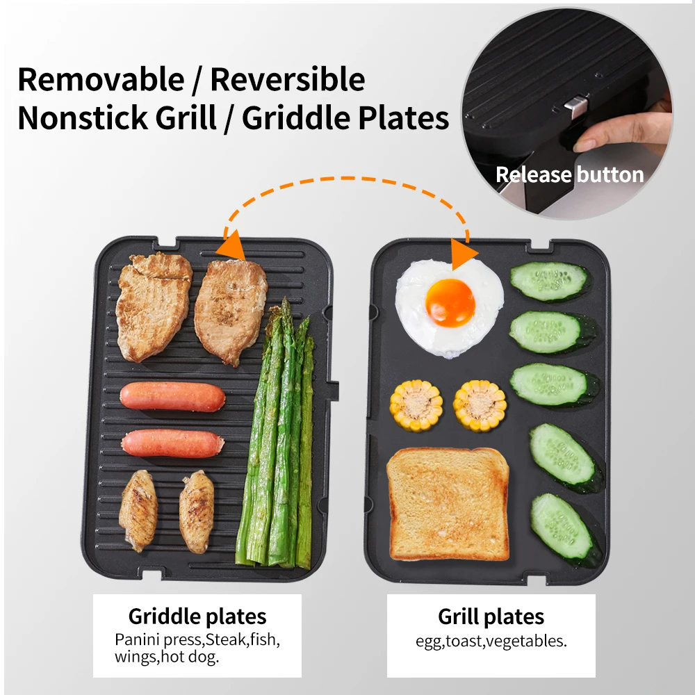Electric Digital Indoor Household Stainless Steel Barbecue Sandwich Removable Easy-to-Clean Nonstick Griddler Contact Grill