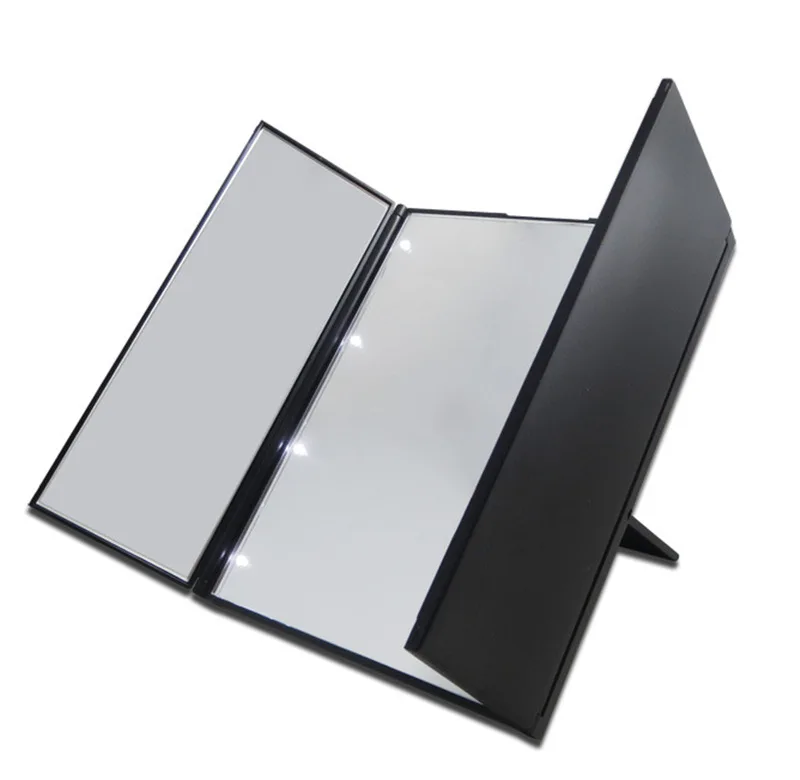 China wholesale cheap Tri-Fold Makeup Mirror with LED Light Portable Travel Small Pocket Mirrors Travel Fold Cosmetic Mirror
