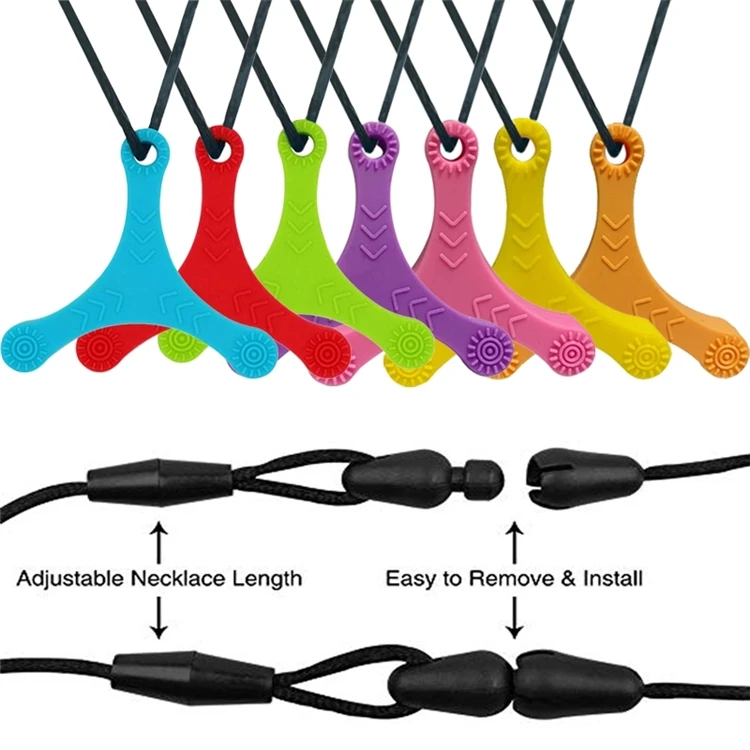 
Amazon Hot 7 Color Triangle Silicone Teether Darts Chewed Necklace for Autistic Children Baby Molar Sticks Baby Teether Necklace 