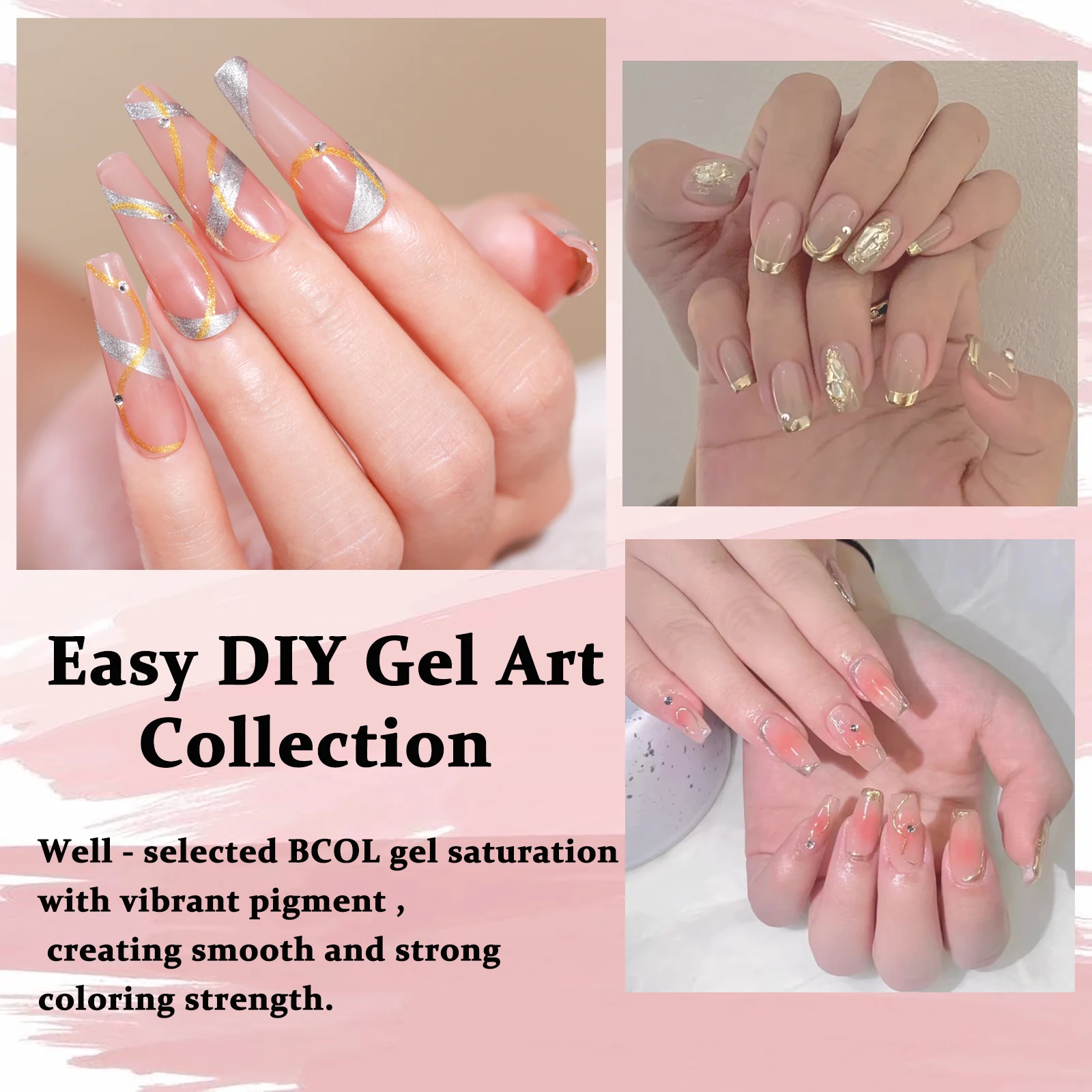 BCOL Wholesale Hot Golden Colors New Design Gel Polish Kit For Nails OEM Liner Set Nail Art Painting 2 Bottles 10ml