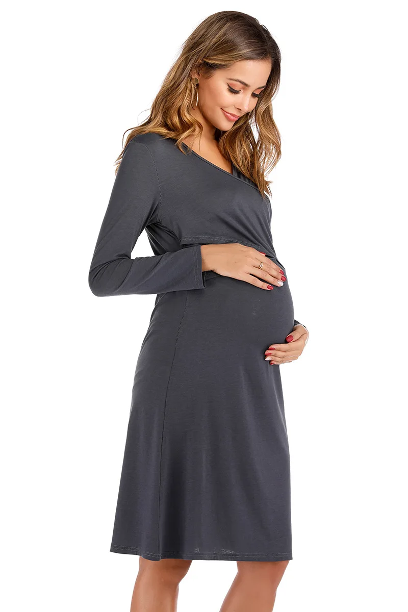 
Cotton maternity and nursing dresses 1 piece evening feeding dress 