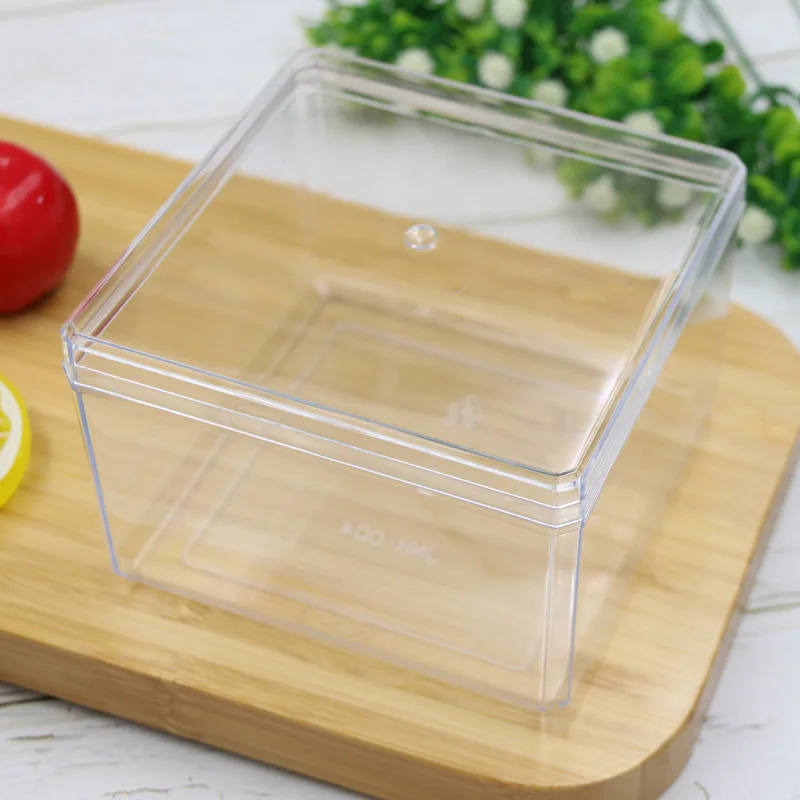Custom ps hard transparent plastic wedding party candy cookie cake square dessert packaging clear container with lid