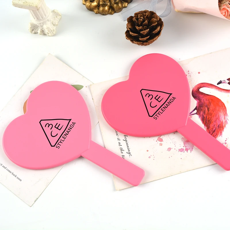 Heart shape Pocket Mirror vintage Hand small Round Plastic mini makeup Handheld logo custom held folded with beauty Mirrors