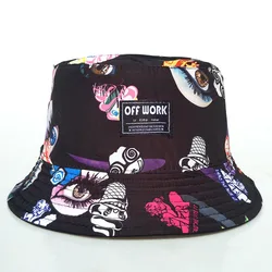 custom polyester material double sides sublimation digital printing pattern fishing hat reversible 100% cotton bucket hats