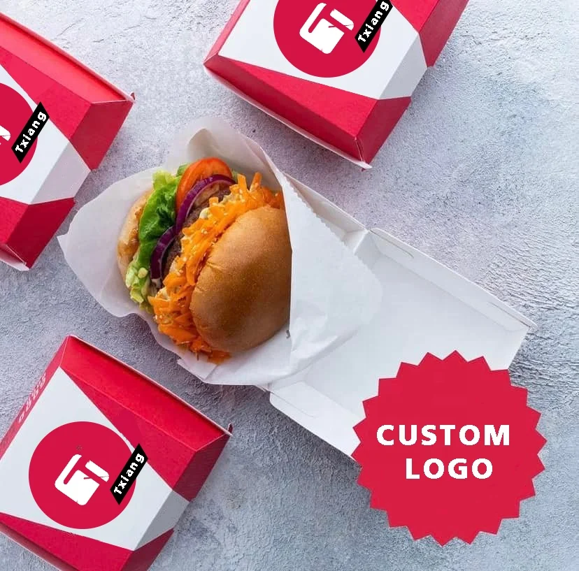 Custom Your Logo Branded Burger Boxes Printed Fashion Food Boxes For Burgers And Fried Food