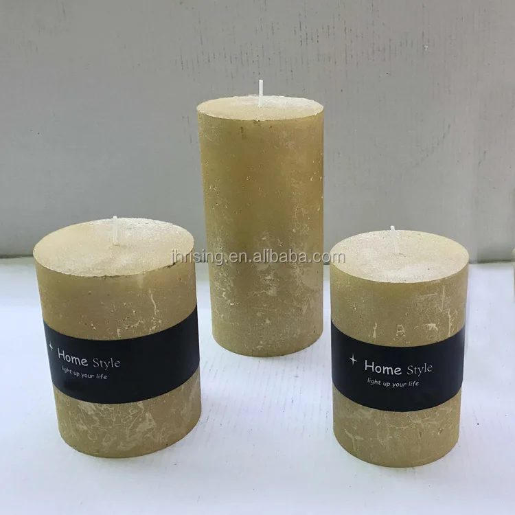 Wax burning pillar candle, metallic paint candle