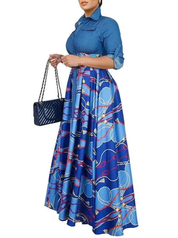 ZIYA A11L188 Factory Wholesale Print Blue Maxi Long Abya Dubai Woman Muslim Dress