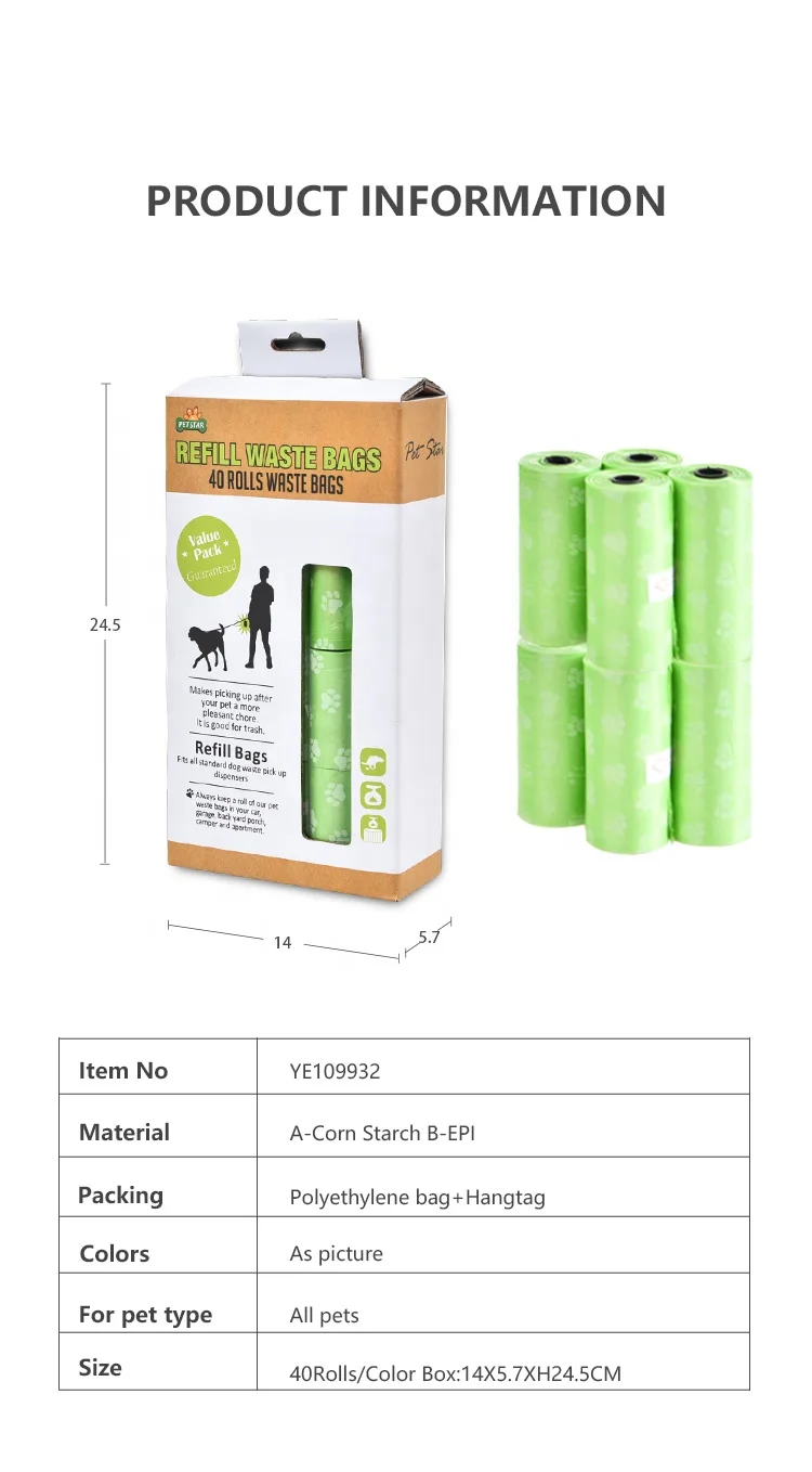 Value Big Pack Corn Starch EPI Additive Material 100% Eco Friendly Biodegradable Pet Dog Waste Poop Bag