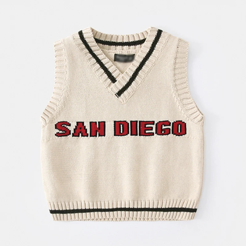 
wholesale kids o neck children embroidery style cotton sweater vest 