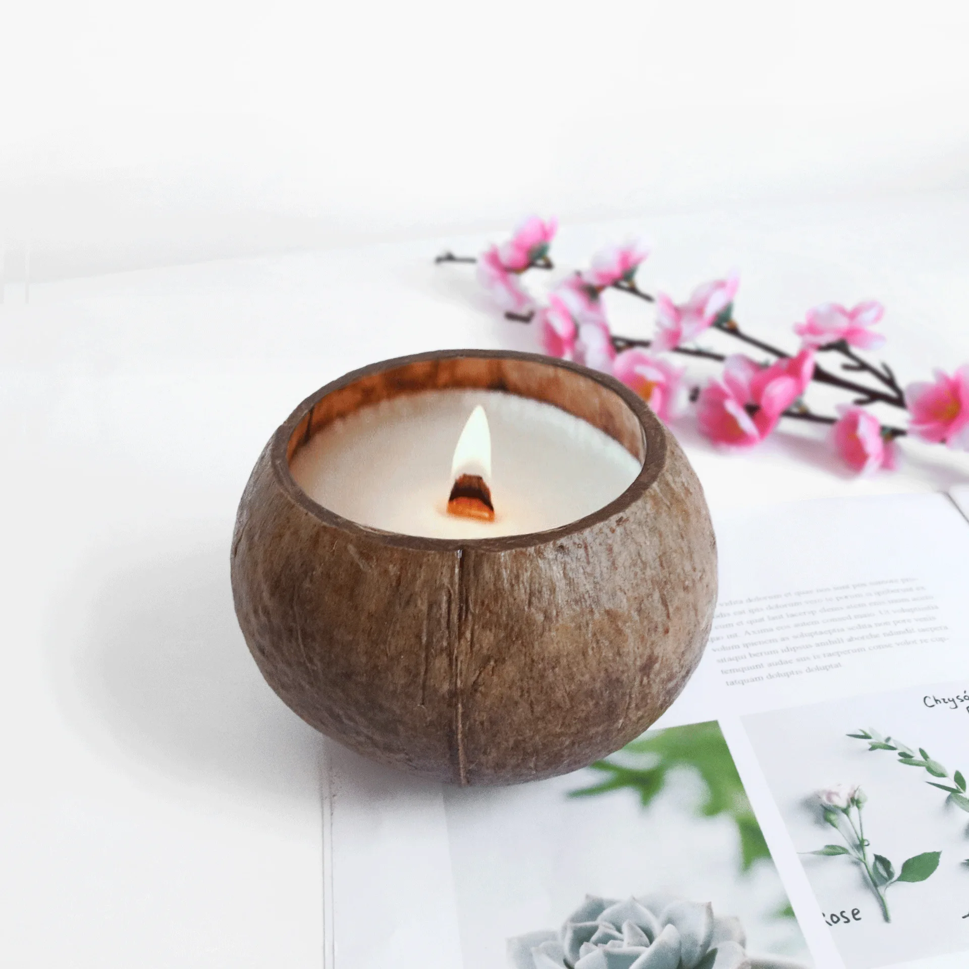 
Wholesale custom coconut shell bowl soy wax scented candles 