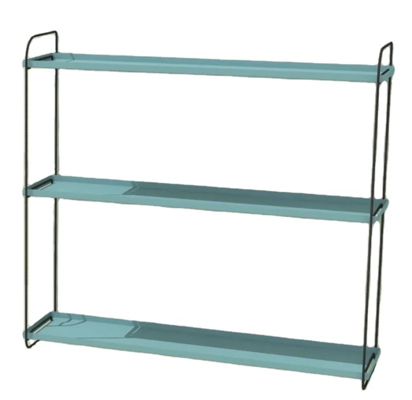 Iron black indoor 3 tier wall mount decorative display shelf holder home decoration furniture table magazine holder