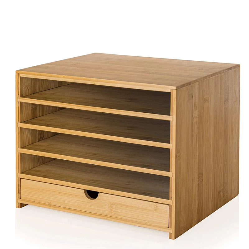 Wholesale Bamboo Four Cubby Paper Letter Tray Organizer with Drawer