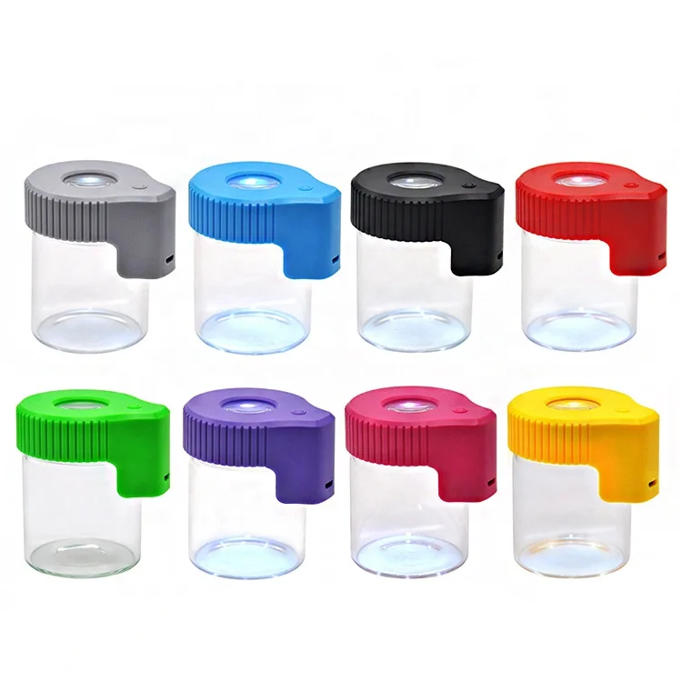 
HEMPACKA Air Tight Herb Storage Stash Led Magnifying Weed Glass Weed Container Jar 