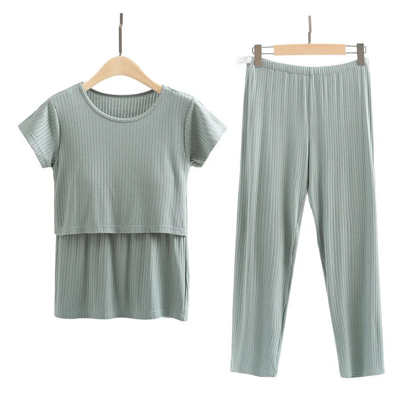 Wholesale Short Sleeve T-Shirt and Long Pant Set Maternity Casual Home Wear Women Summer Pregnant Sets Nursing Clothes