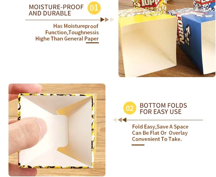 Wholesale Custom Personalized Paper Popcorn Boxes Snack Packaging Pop Corn Boxes Food Container Art Box Disposable Offset Accept