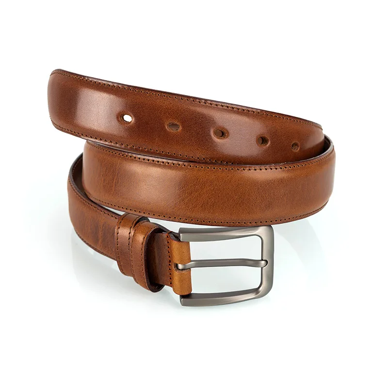 2022 super hot selling vintage design style brown color square metal alloy buckle grain pure leather belt for women and men